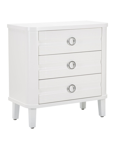 Commode moderne 3 tiroirs en Bois de sapin Blanc Métal Argenté Shine 