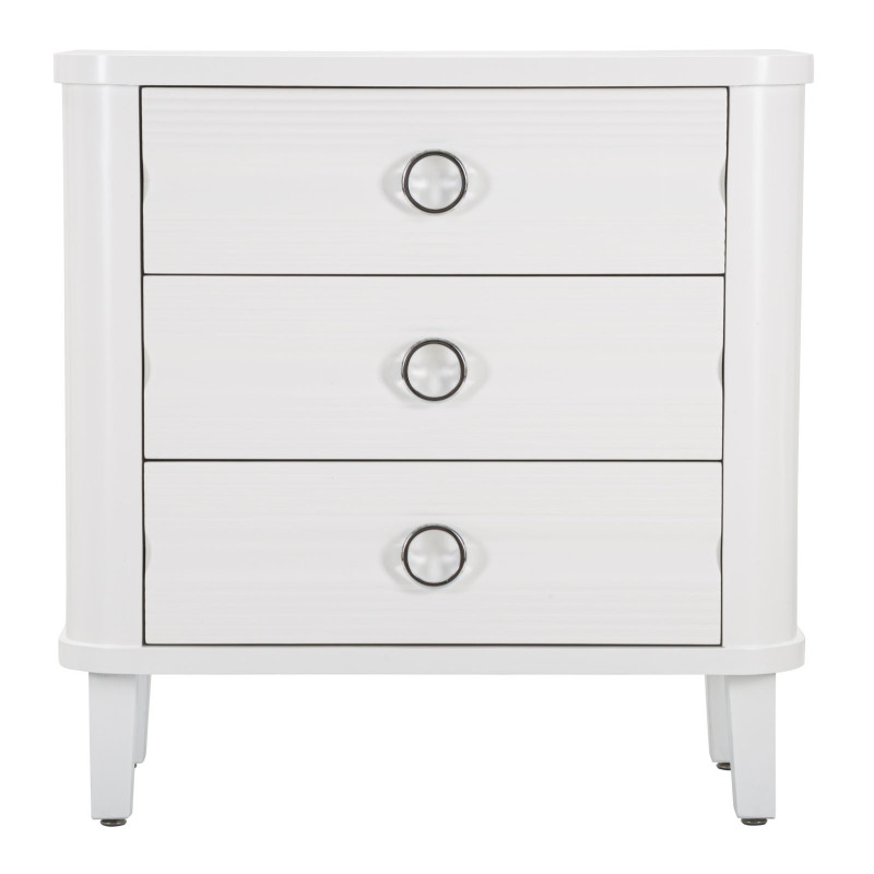 Commode moderne 3 tiroirs en Bois de sapin Blanc Métal Argenté Shine 