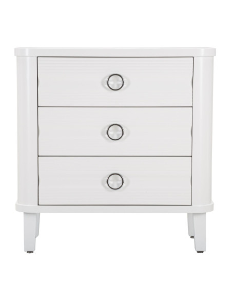 Commode moderne 3 tiroirs en Bois de sapin Blanc Métal Argenté Shine 