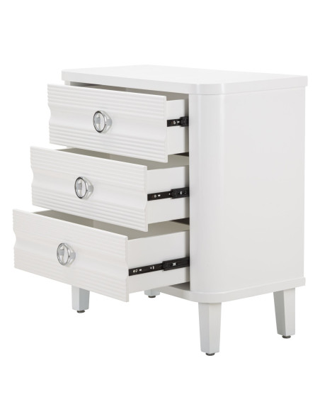 Commode moderne 3 tiroirs en Bois de sapin Blanc Métal Argenté Shine 