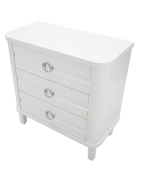 Commode moderne 3 tiroirs en Bois de sapin Blanc Métal Argenté Shine 