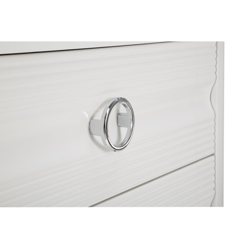 Commode moderne 3 tiroirs en Bois de sapin Blanc Métal Argenté Shine 