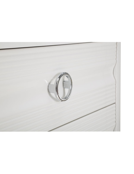 Commode moderne 3 tiroirs en Bois de sapin Blanc Métal Argenté Shine 