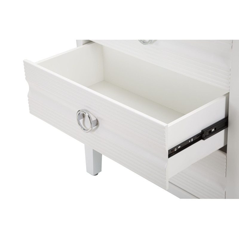 Commode moderne 3 tiroirs en Bois de sapin Blanc Métal Argenté Shine 