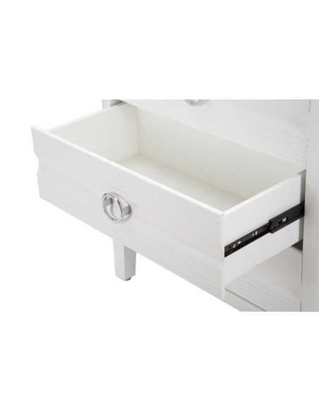 Commode moderne 3 tiroirs en Bois de sapin Blanc Métal Argenté Shine 