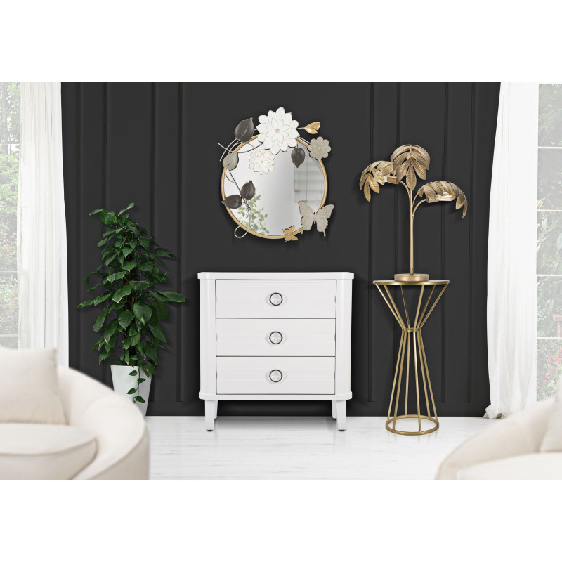 Commode moderne 3 tiroirs en Bois de sapin Blanc Métal Argenté Shine 