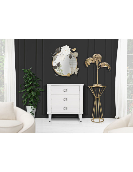 Commode moderne 3 tiroirs en Bois de sapin Blanc Métal Argenté Shine 