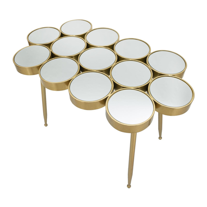 Console design originale Ovale en Métal Doré Miroir Buttle 