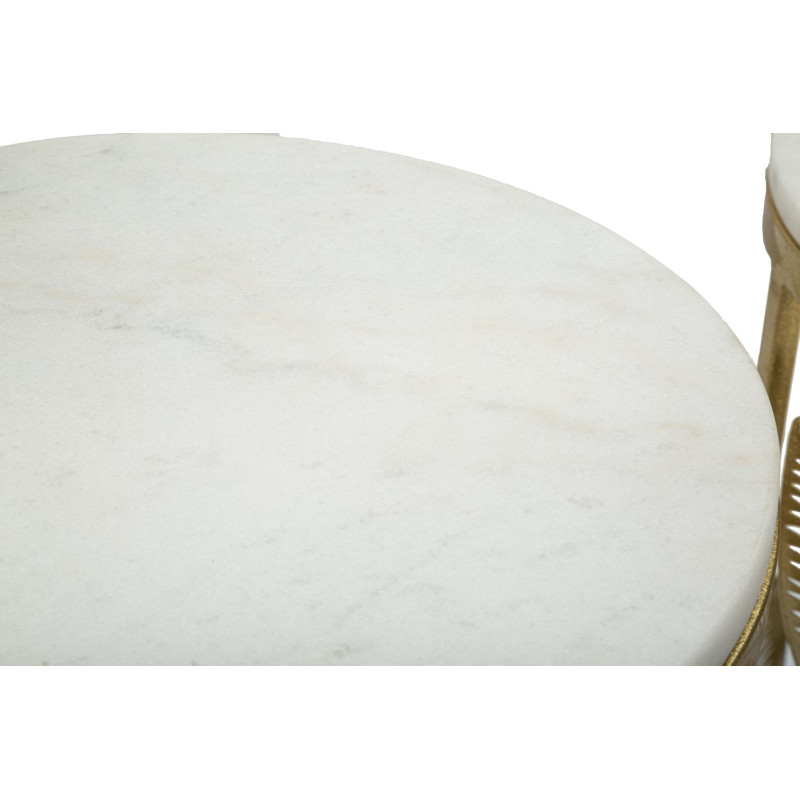 Table d'appoint moderne Ronde en Marbre Blanc Métal Doré Leaf (Lot de 2) 