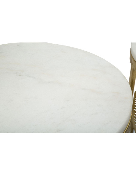Table d'appoint moderne Ronde en Marbre Blanc Métal Doré Leaf (Lot de 2) 