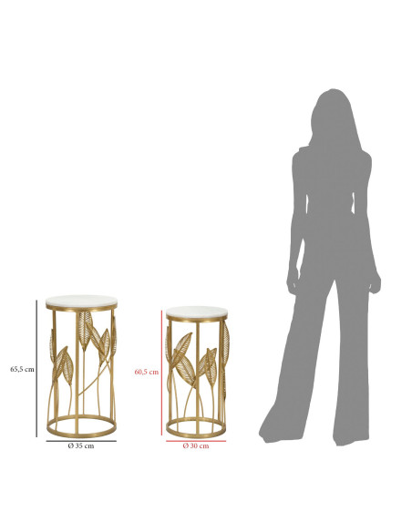 Table d'appoint moderne Ronde en Marbre Blanc Métal Doré Leaf (Lot de 2) 