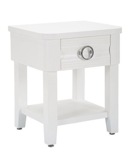 Chevet moderne 1 tiroir 1 étagère en Bois de sapin Blanc Métal Argenté Shine 