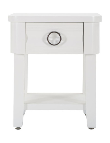 Chevet moderne 1 tiroir 1 étagère en Bois de sapin Blanc Métal Argenté Shine 