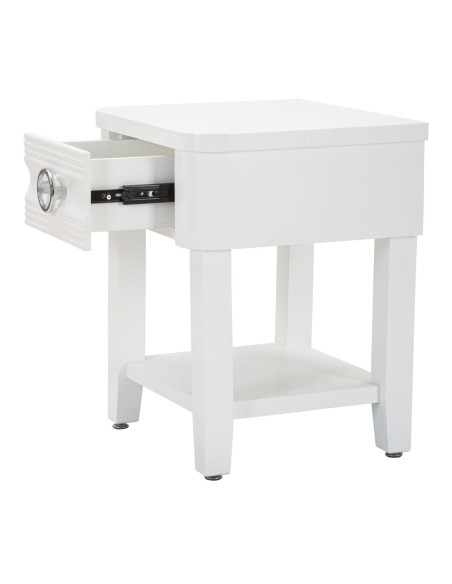 Chevet moderne 1 tiroir 1 étagère en Bois de sapin Blanc Métal Argenté Shine 