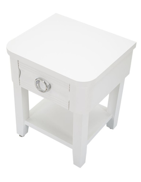 Chevet moderne 1 tiroir 1 étagère en Bois de sapin Blanc Métal Argenté Shine 