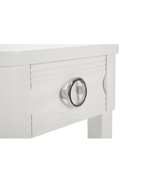 Chevet moderne 1 tiroir 1 étagère en Bois de sapin Blanc Métal Argenté Shine 