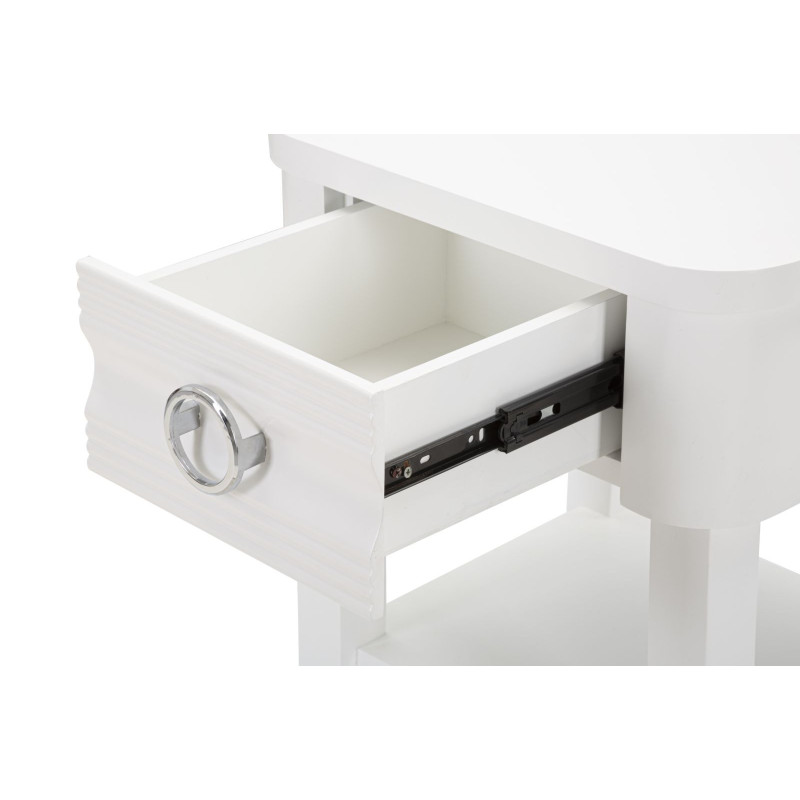 Chevet moderne 1 tiroir 1 étagère en Bois de sapin Blanc Métal Argenté Shine 