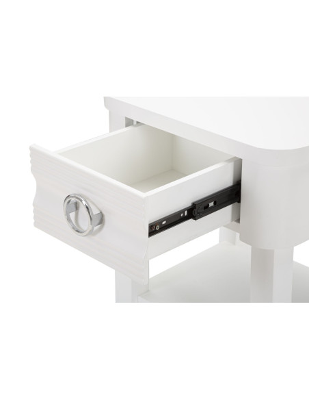 Chevet moderne 1 tiroir 1 étagère en Bois de sapin Blanc Métal Argenté Shine 