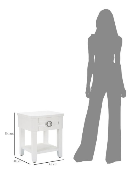 Chevet moderne 1 tiroir 1 étagère en Bois de sapin Blanc Métal Argenté Shine 