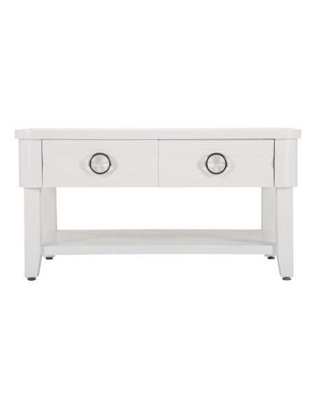 Table basse moderne Rectangulaire 2 tiroirs 1 étagère en Bois de sapin Blanc Métal Argenté Shine 