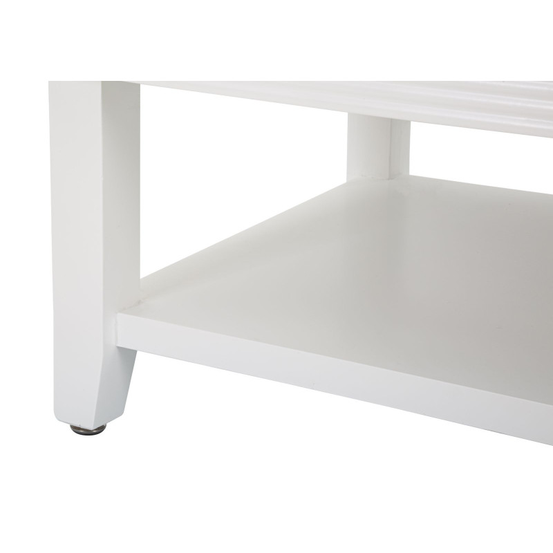 Table basse moderne Rectangulaire 2 tiroirs 1 étagère en Bois de sapin Blanc Métal Argenté Shine 