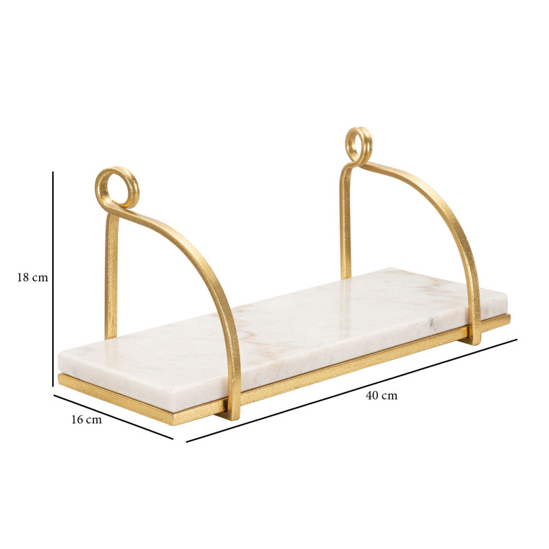 Étagère murale moderne en Marbre Blanc Métal Doré Marble 