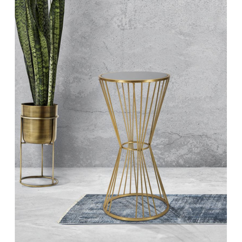 Sellette haute moderne Ronde Hauteur 80 cm en Métal Doré Miroir Super 