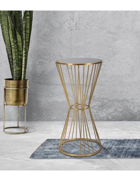 Sellette haute moderne Ronde Hauteur 80 cm en Métal Doré Miroir Super 