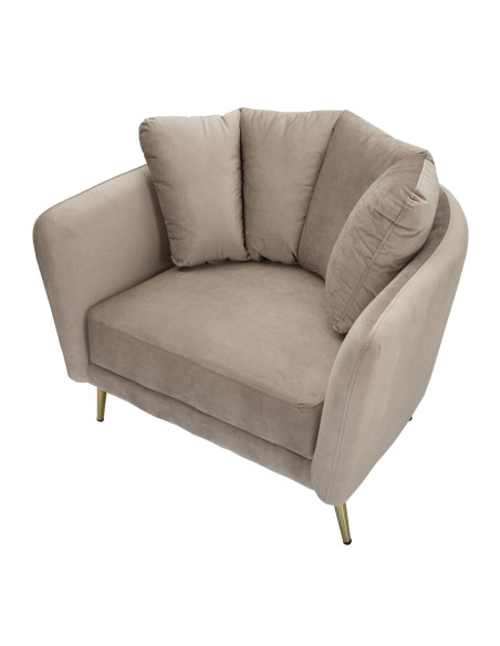 Fauteuil original en Velours Gris Métal Doré Bois d'eucalyptus Kiev 