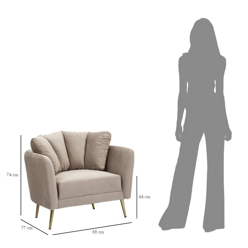 Fauteuil original en Velours Gris Métal Doré Bois d'eucalyptus Kiev 