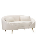 Canapé moderne Arrondi 2 places en Velours Blanc crème Métal Doré Bois d'eucalyptus Oslo