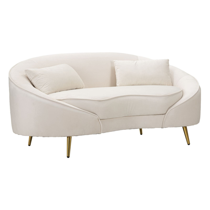 Canapé moderne Arrondi 2 places en Velours Blanc crème Métal Doré Bois d'eucalyptus Oslo Mauro Ferretti - 1