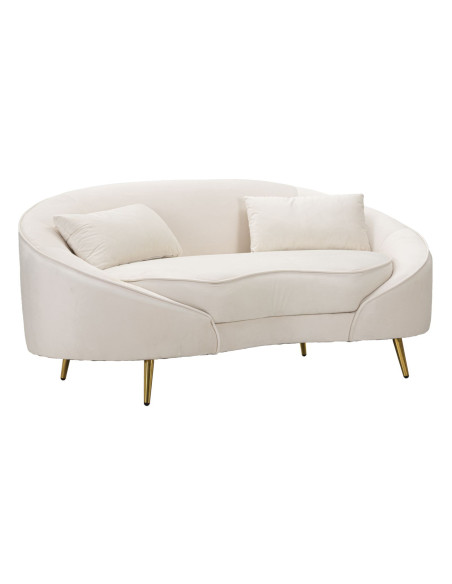 Canapé moderne Arrondi 2 places en Velours Blanc crème Métal Doré Bois d'eucalyptus Oslo Mauro Ferretti - 1
