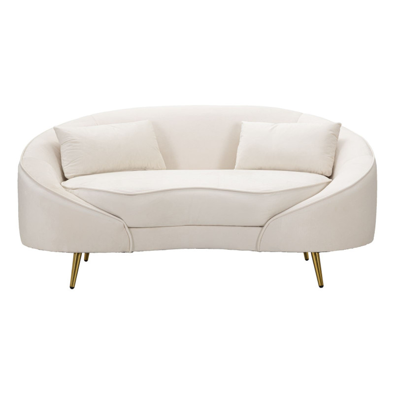 Canapé moderne Arrondi 2 places en Velours Blanc crème Métal Doré Bois d'eucalyptus Oslo Mauro Ferretti - 3