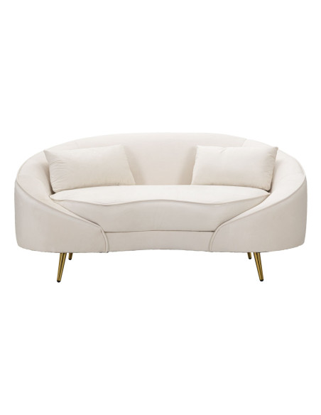 Canapé moderne Arrondi 2 places en Velours Blanc crème Métal Doré Bois d'eucalyptus Oslo Mauro Ferretti - 3