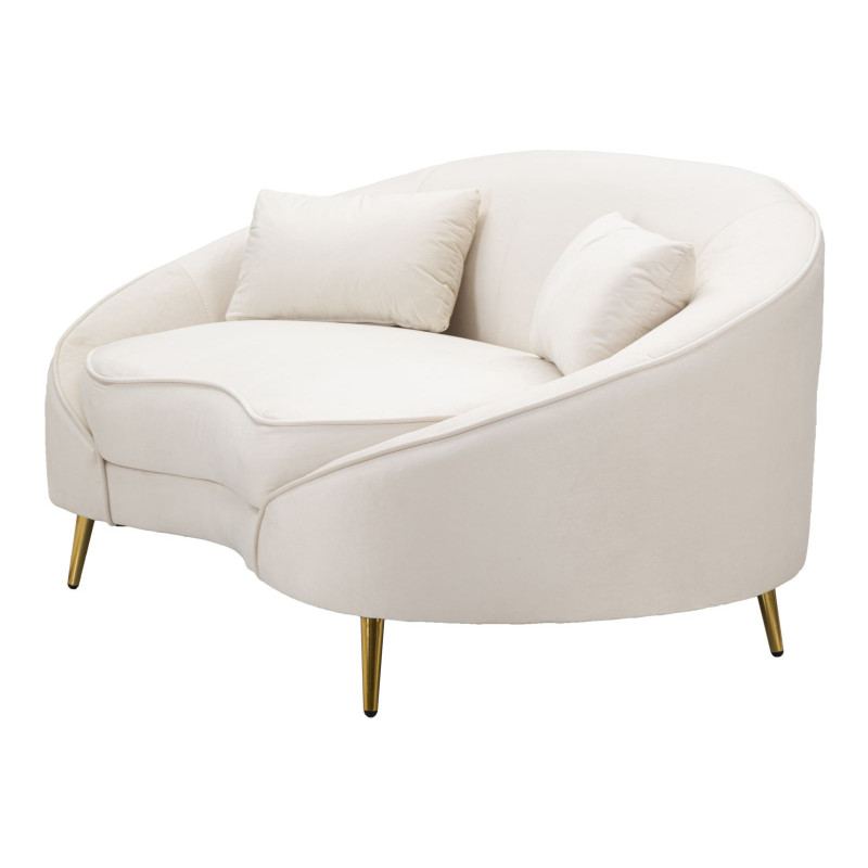 Canapé moderne Arrondi 2 places en Velours Blanc crème Métal Doré Bois d'eucalyptus Oslo Mauro Ferretti - 4
