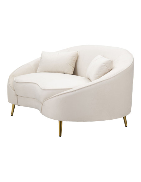 Canapé moderne Arrondi 2 places en Velours Blanc crème Métal Doré Bois d'eucalyptus Oslo Mauro Ferretti - 4