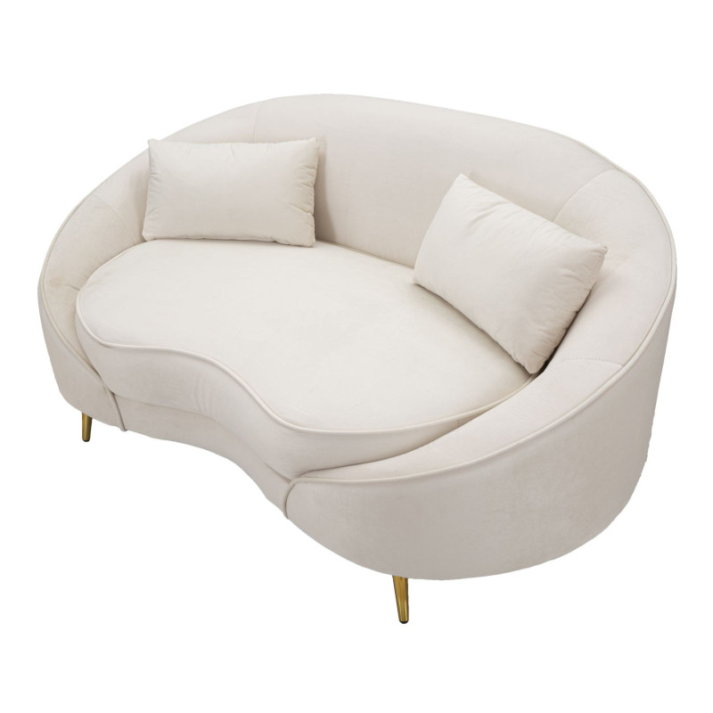 Canapé moderne Arrondi 2 places en Velours Blanc crème Métal Doré Bois d'eucalyptus Oslo Mauro Ferretti - 6