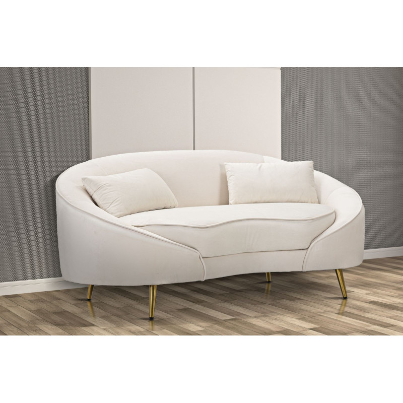 Canapé moderne Arrondi 2 places en Velours Blanc crème Métal Doré Bois d'eucalyptus Oslo Mauro Ferretti - 2