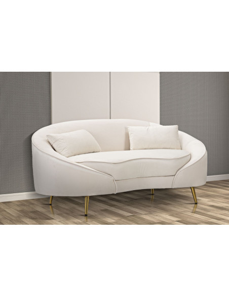 Canapé moderne Arrondi 2 places en Velours Blanc crème Métal Doré Bois d'eucalyptus Oslo Mauro Ferretti - 2