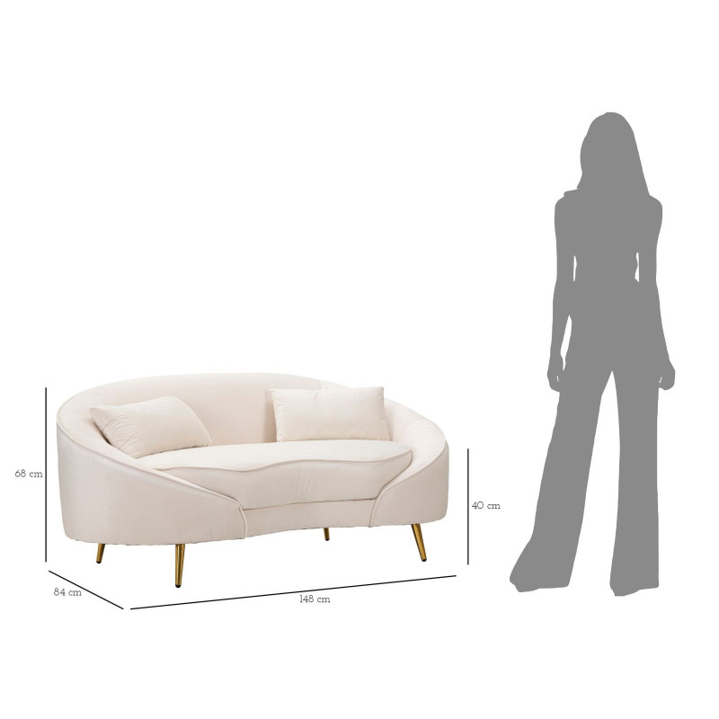 Canapé moderne Arrondi 2 places en Velours Blanc crème Métal Doré Bois d'eucalyptus Oslo Mauro Ferretti - 10