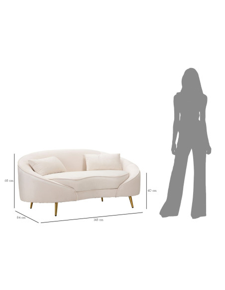 Canapé moderne Arrondi 2 places en Velours Blanc crème Métal Doré Bois d'eucalyptus Oslo Mauro Ferretti - 10
