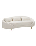 Canapé moderne Arrondi 3 places en Velours Blanc crème Métal Doré Bois d'eucalyptus Oslo