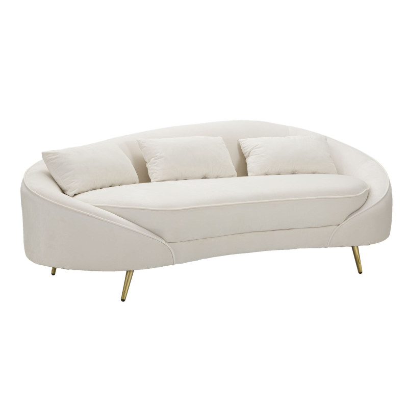 Canapé moderne Arrondi 3 places en Velours Blanc crème Métal Doré Bois d'eucalyptus Oslo Mauro Ferretti - 1