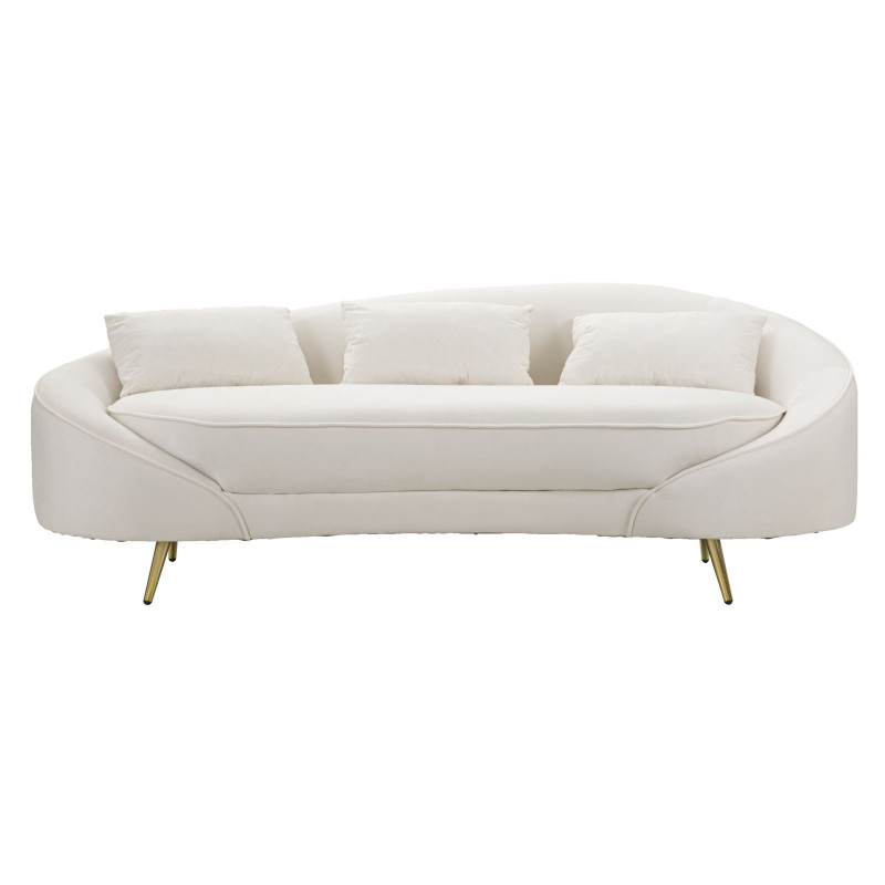 Canapé moderne Arrondi 3 places en Velours Blanc crème Métal Doré Bois d'eucalyptus Oslo Mauro Ferretti - 3