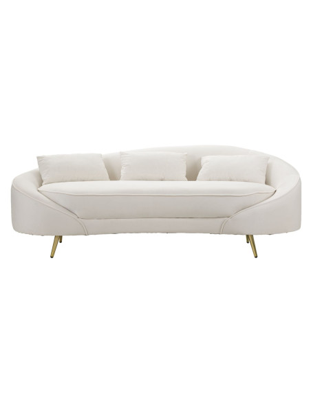 Canapé moderne Arrondi 3 places en Velours Blanc crème Métal Doré Bois d'eucalyptus Oslo Mauro Ferretti - 3