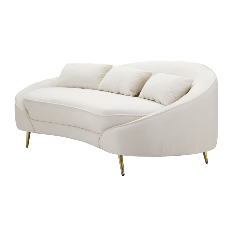 Canapé moderne Arrondi 3 places en Velours Blanc crème Métal Doré Bois d'eucalyptus Oslo Mauro Ferretti - 4