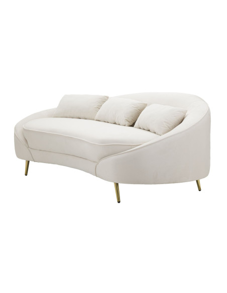 Canapé moderne Arrondi 3 places en Velours Blanc crème Métal Doré Bois d'eucalyptus Oslo Mauro Ferretti - 4
