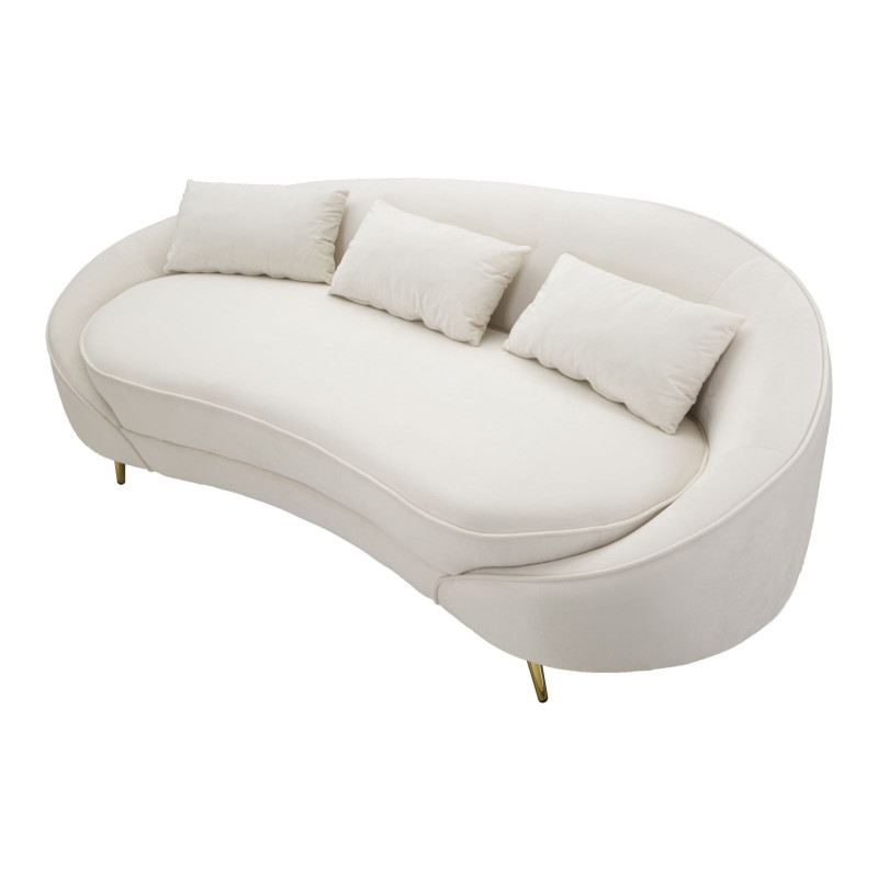 Canapé moderne Arrondi 3 places en Velours Blanc crème Métal Doré Bois d'eucalyptus Oslo Mauro Ferretti - 6