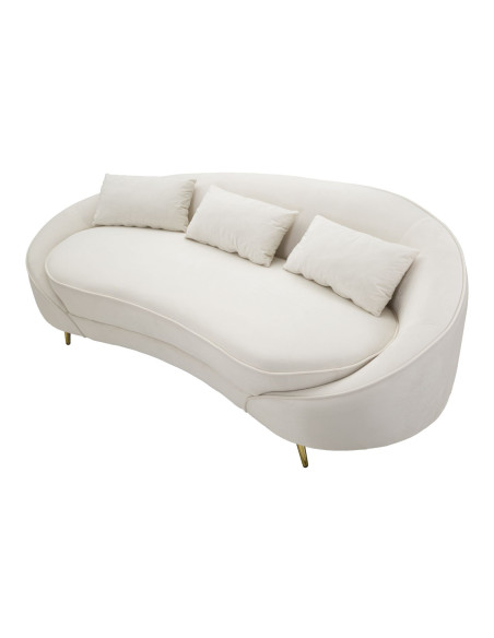 Canapé moderne Arrondi 3 places en Velours Blanc crème Métal Doré Bois d'eucalyptus Oslo Mauro Ferretti - 6